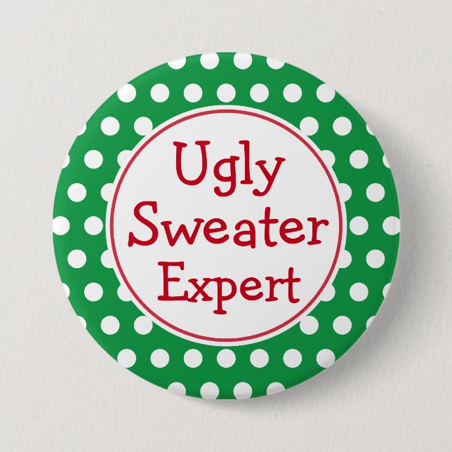Funny Christmas Ugly Sweater Expert Button Pin (Front)