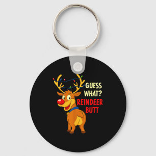 Funny Christmas Ugly Sweater Guess What_ Reindeer  Keychain