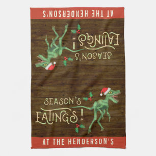 Funny Christmas Velociraptor Dinosaur Custom Name Kitchen Towel