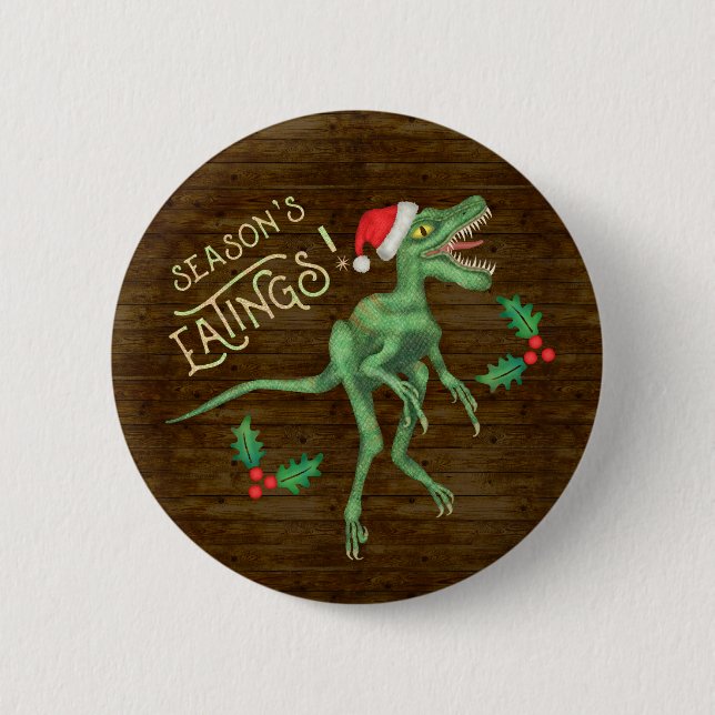 Funny Christmas Velociraptor Dinosaur Eatings 2 Inch Round Button (Front)