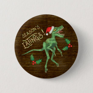 Funny Christmas Velociraptor Dinosaur Eatings 2 Inch Round Button