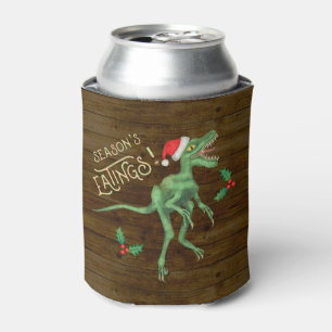 Funny Christmas Velociraptor Dinosaur Monogrammed Can Cooler