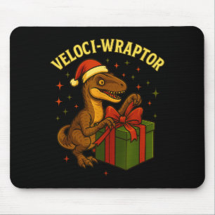 Funny Christmas Velociraptor Pun Veloci-wraptor Mouse Pad