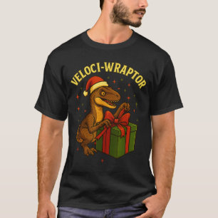 Funny Christmas Velociraptor Pun Veloci-wraptor  T-Shirt