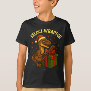 Funny Christmas Velociraptor Pun Veloci-wraptor  T-Shirt