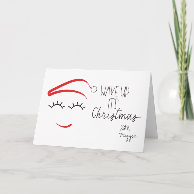 Funny Christmas, "Wake Up It's Christmas" Lashes Holiday Card (Front)
