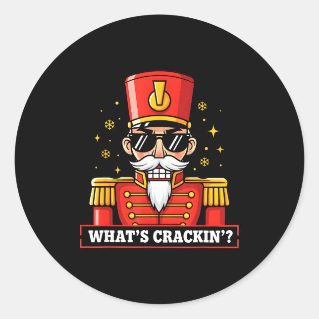 Funny Christmas Whats Crackin Nutcracker Men Kids  Classic Round Sticker (Front)