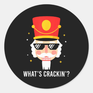 Funny Christmas Whats Crackin Nutcracker Men Kids  Classic Round Sticker