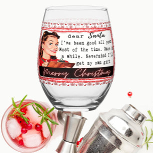 Funny Christmas Wine Glass Retro Best Friend Santa