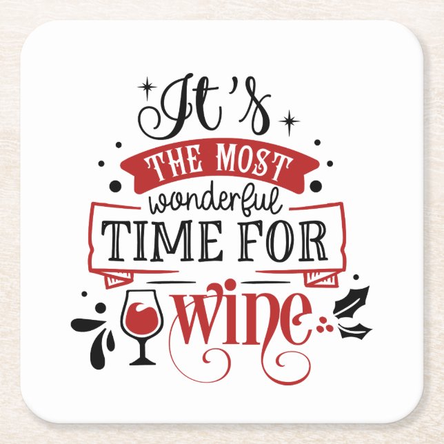 funny Christmas wine Holiday party Square Paper Coaster (Front)