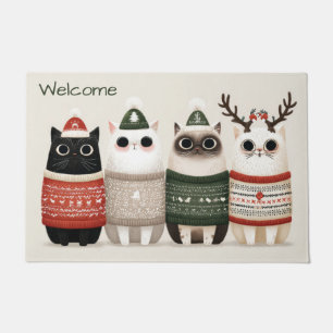 Funny Christmas Winter Cat Design Doormat