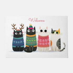 Funny Christmas Winter Cat Design Doormat