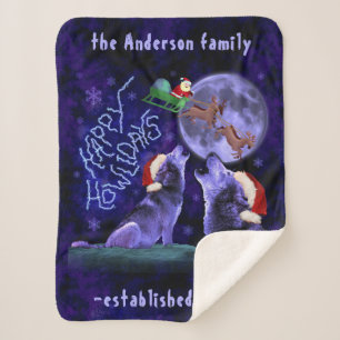 Funny Christmas Wolf Pun Happy Howlidays   Custom Sherpa Blanket