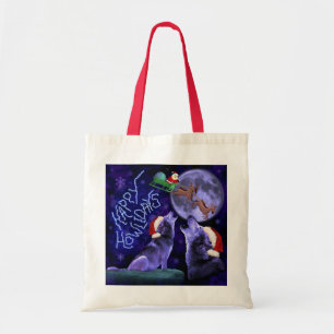 Funny Christmas Wolf Pun Howlidays Humour Tote Bag