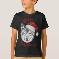 Funny Christmas Wolf With Santa Hat