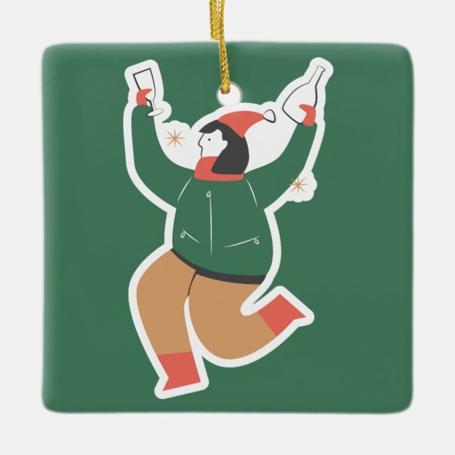 Funny Christmas Woman Dancing Custom Name  Ceramic Ornament (Front)