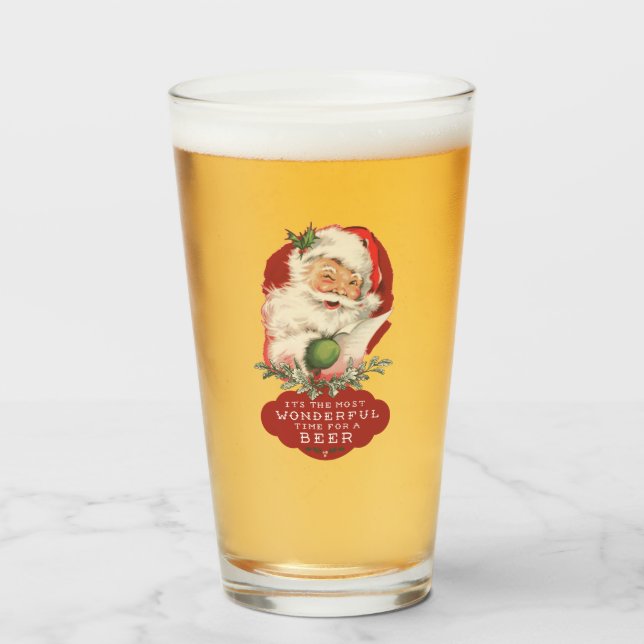 Funny Christmas Wonderful Time for a Beer  Glass (Front Filled)