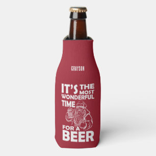 Funny Christmas Wonderful Time for a Beer Name Bot Bottle Cooler