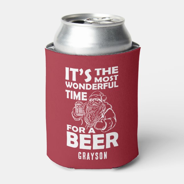 Funny Christmas Wonderful Time for a Beer Name  Ca Can Cooler (Can Front)