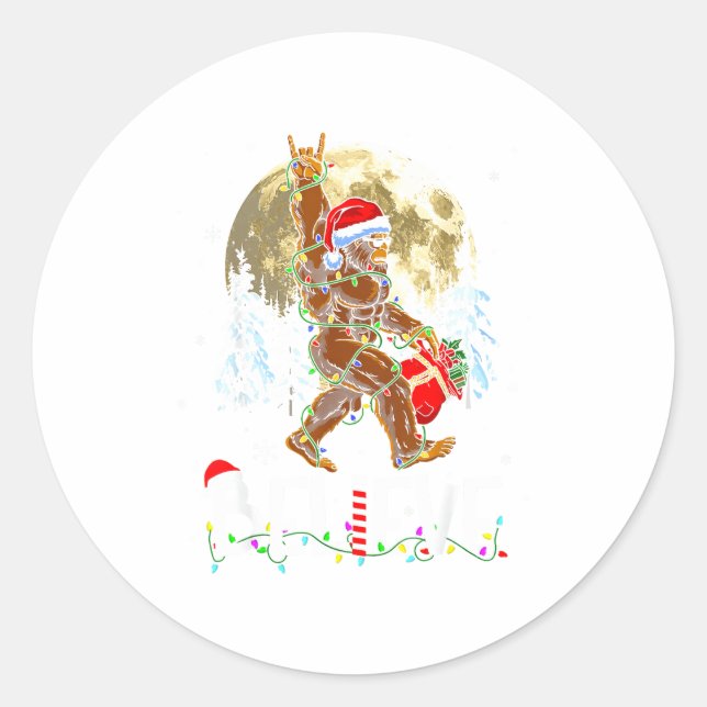 Funny Christmas Xmas Bigfoot Believe Sasquatch In  Classic Round Sticker (Front)