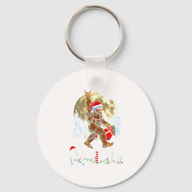 Funny Christmas Xmas Bigfoot Believe Sasquatch In  Keychain (Front)
