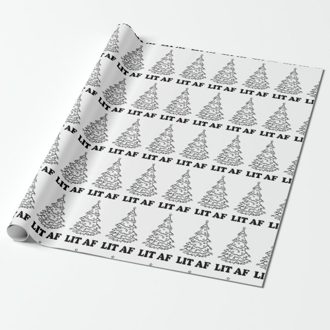 Funny Christmas Xmas tree lit af Wrapping Paper (Unrolled)