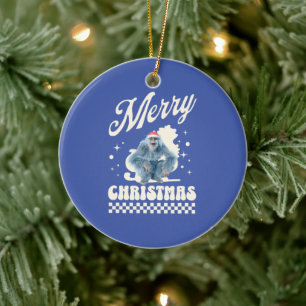Funny Christmas Yeti Holiday Humour Ceramic Ornament