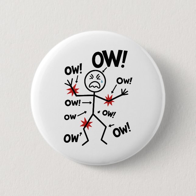Funny Chronic Pain Awareness Ow Ow Stick Figure 2 Inch Round Button (Front)