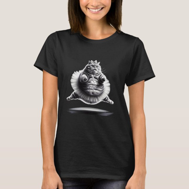 Funny Chubby Ballet Kitty Cat Wearing a Tutu Danci T-Shirt (Front)