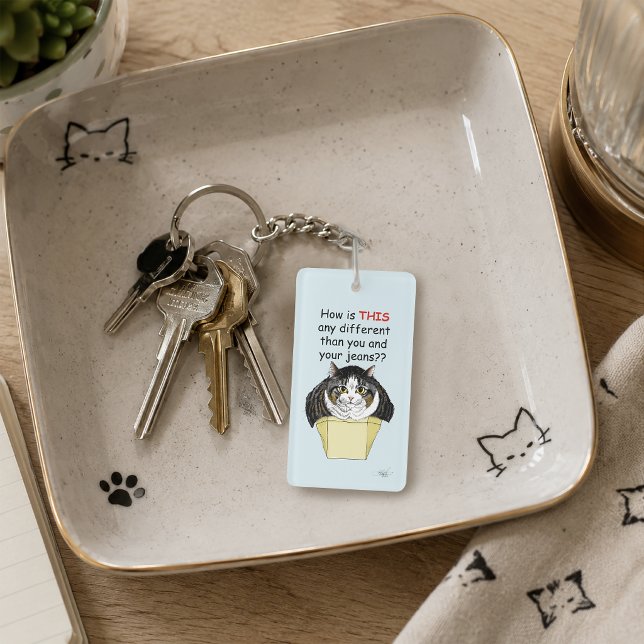 Funny Chubby Tabby Cat Box Keychain (Creator Uploaded)