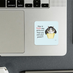 Funny Chubby Tabby Cat Box Square Sticker