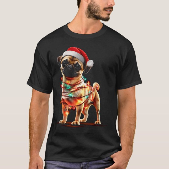 Funny Chug Christmas Graphics Dog Lights Lover  T-Shirt (Front)