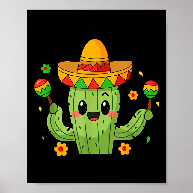 Funny Cinco De Mayo Cactus Sombrero Fiesta  Poster (Front)