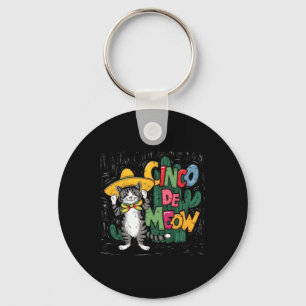 Funny Cinco De Mayo Cat Sombrero Poncho Party Wome Keychain
