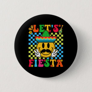 Funny Cinco De Mayo Chequered Let's Fiesta Smile M 2 Inch Round Button