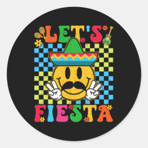 Funny Cinco De Mayo Chequered Let's Fiesta Smile M Classic Round Sticker