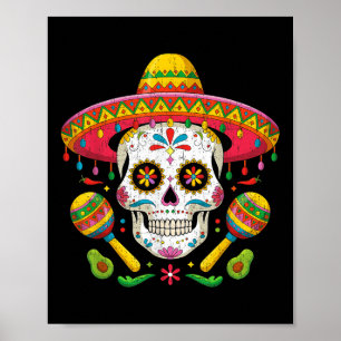 Funny Cinco De Mayo Funny Skull With Sombrero Hat  Poster