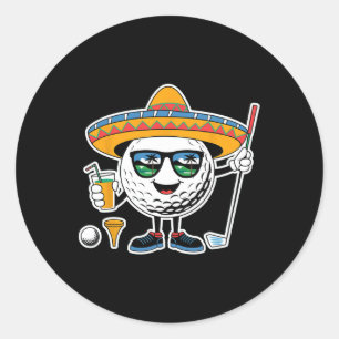 Funny Cinco De Mayo Golf Byll With Sombrero Margar Classic Round Sticker
