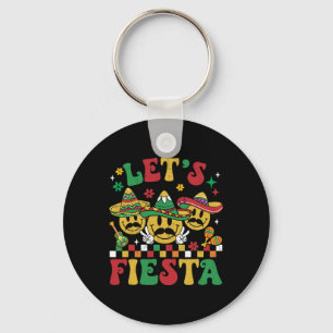 Funny Cinco De Mayo Groovy Let's Fiesta Smile Men Keychain