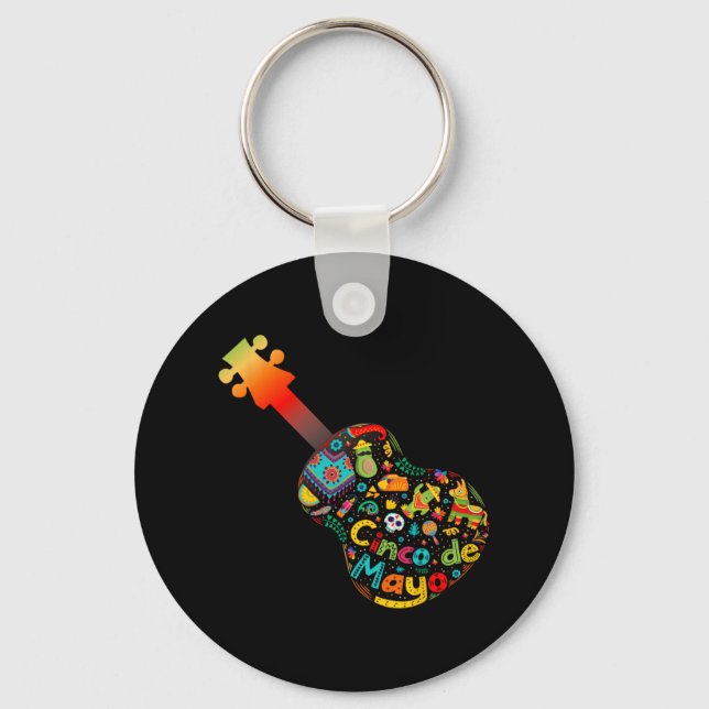 Funny Cinco De Mayo Guitar Fiesta Mexican Cinco De Keychain (Front)