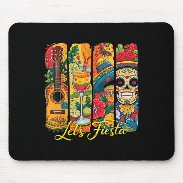 Funny Cinco De Mayo Lets Fiesta Sombrero Hat Guita Mouse Pad (Front)