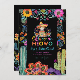 Funny Cinco De Mayo Sip and Salsa Cat FIESTA      Invitation