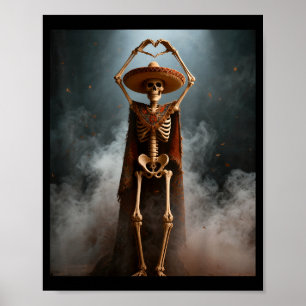 Funny cinco de mayo skeleton fiesta heart hands poster
