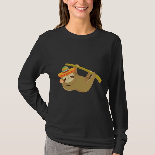 Funny Cinco De Mayo Tee Funny Mexican Sloth Eating (Front)