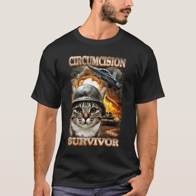 Funny Circumcision Survivor Cat Oddly Specific Cat T-Shirt (Front)