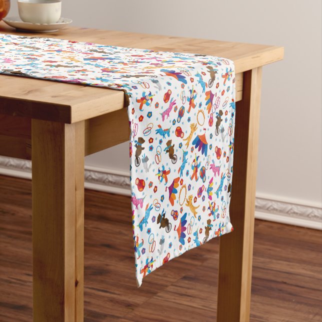 Funny circus cartoon cute animals pattern short table runner (In Situ)