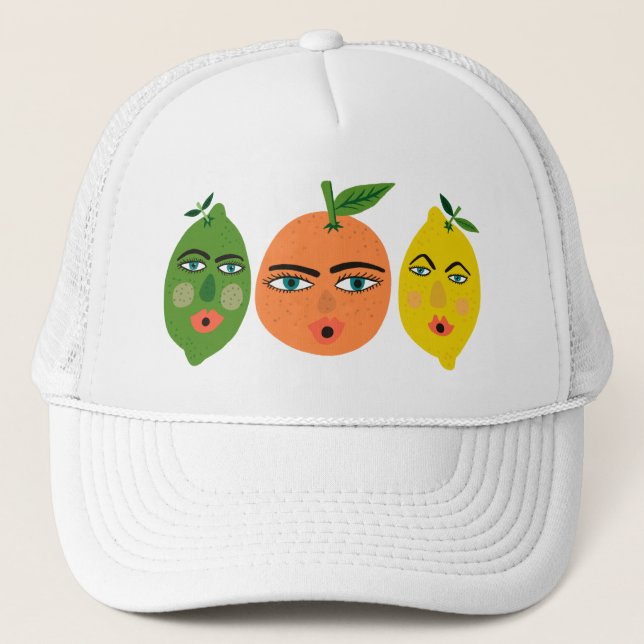Funny Citrus Fruits Lemon Lime Orange Trucker Hat (Front)