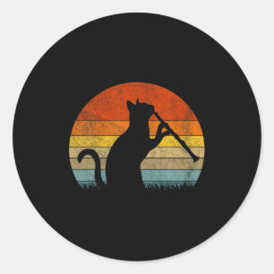 Funny Clarinet Cat Clarinet Player Musician Retro Classic Round Sticker