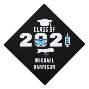 Funny Class 2021 Covid-19 Monogram Name Graduation Cap Topper