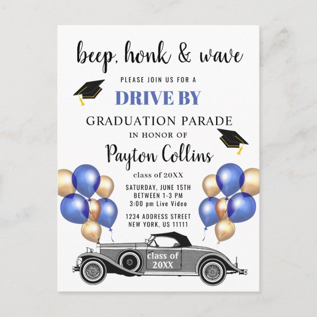 Funny Class of 2023 DRIVE BY Graduation Party Postcard (Front)